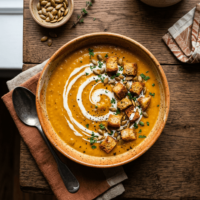Velouté de potiron et ses croûtons croustillants