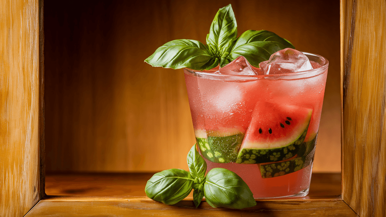 Cocktail rafraîchissant à la pastèque et au basilic