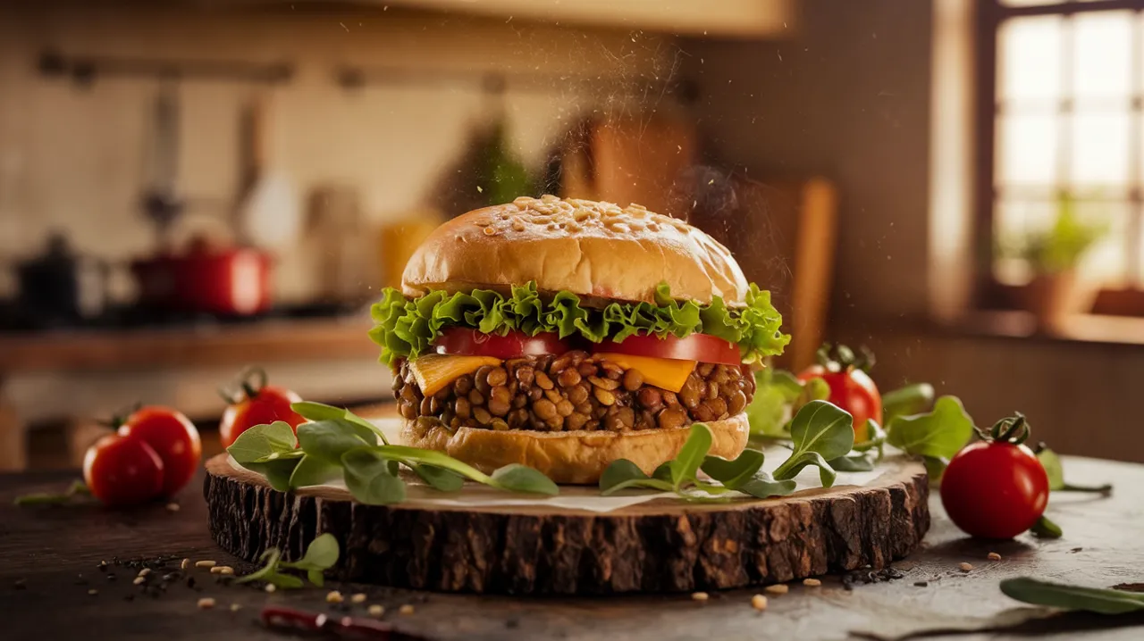 Burger végétarien aux lentilles savoureux et croustillant