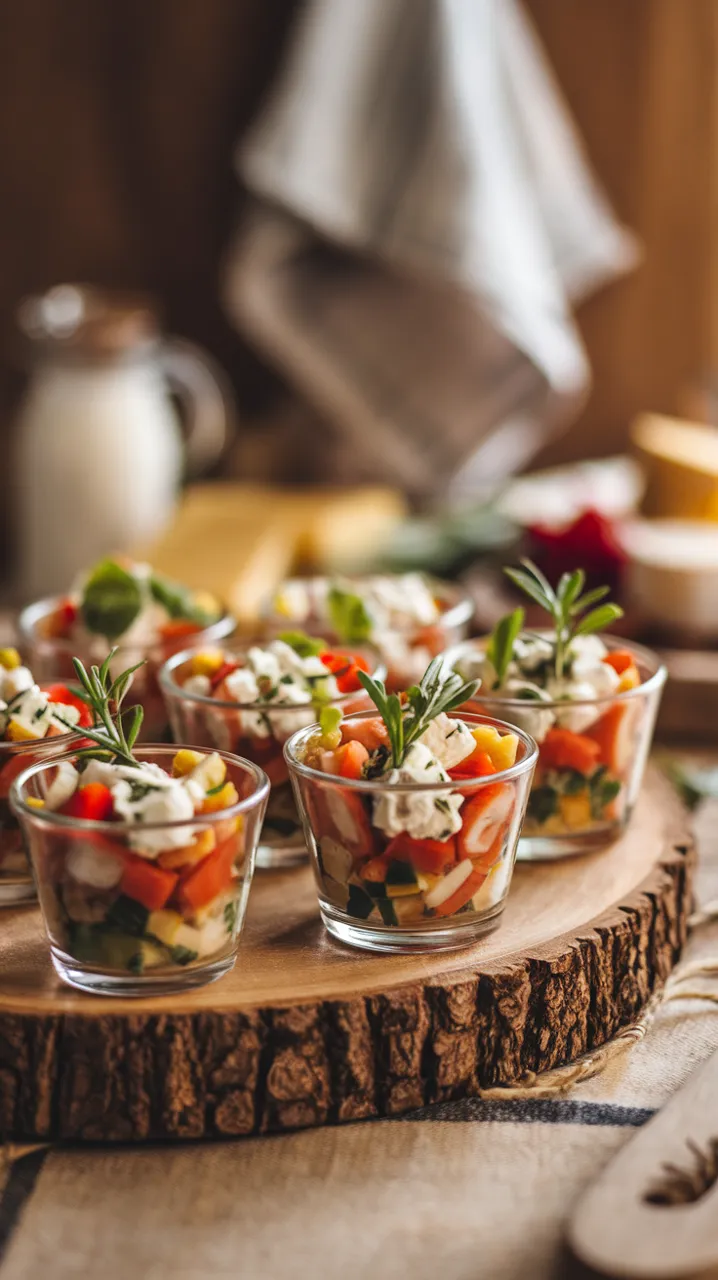 Verrines de légumes croquants et fromage frais aux herbes