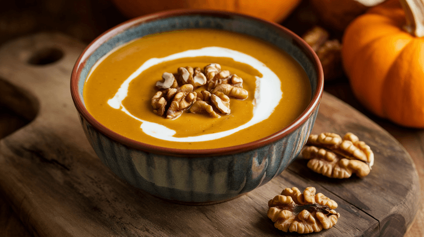 Velouté de potiron aux éclats de châtaignes