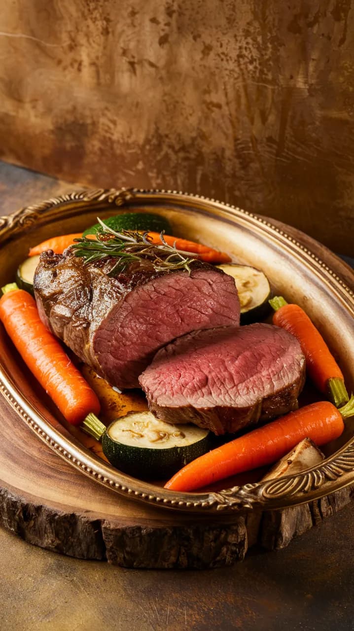 Côte de bœuf rôtie au four avec légumes de saison