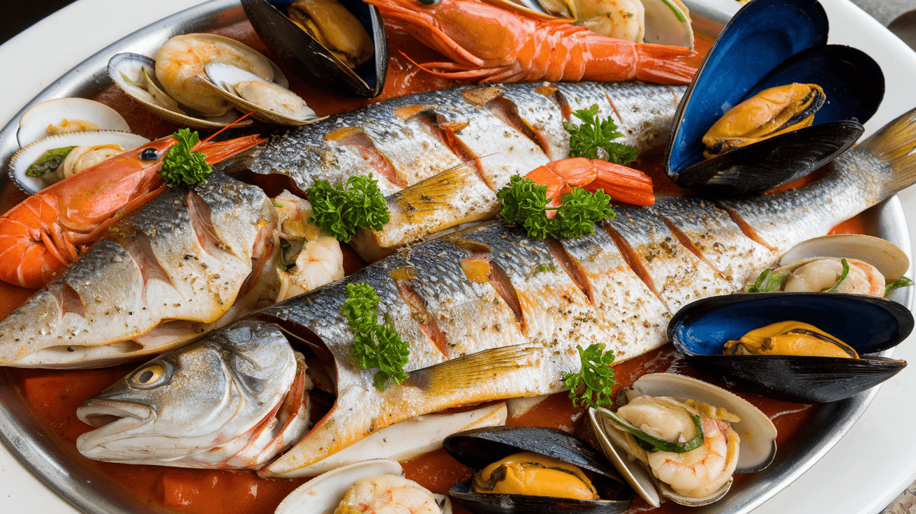 Parillada de poissons et fruits de mer