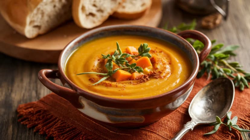 Soupe de châtaignes et potiron aux épices douces