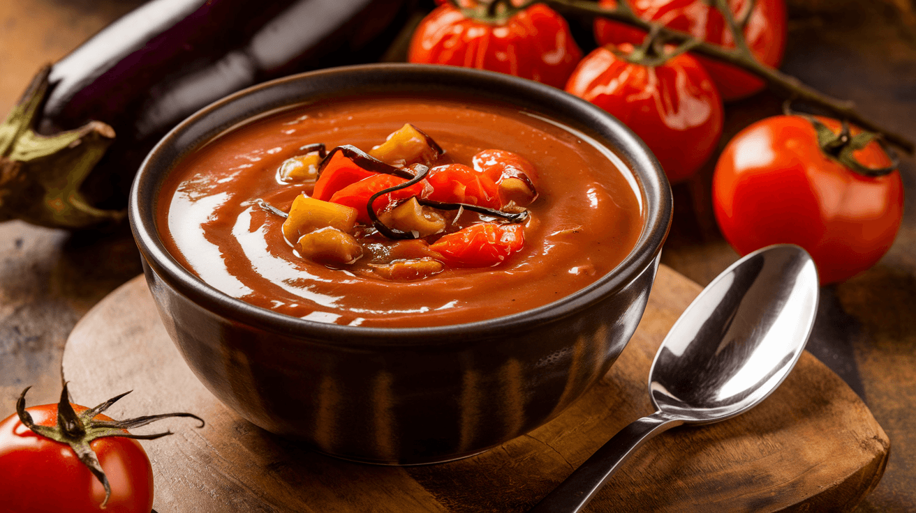 Soupe aux aubergines et aux tomates rôties inspirée d'Ottolenghi