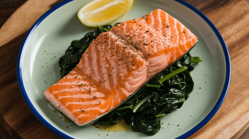 Filet de saumon aux épinards sautés