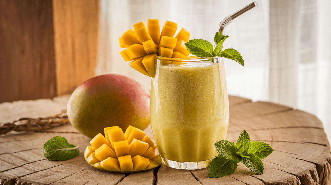 Smoothie rafraîchissant à la mangue et à la menthe