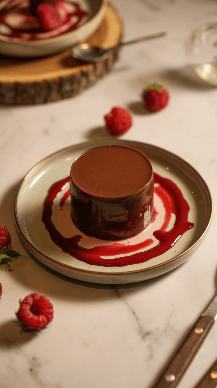 Mousse au Chocolat Noir et Coulis de Framboises