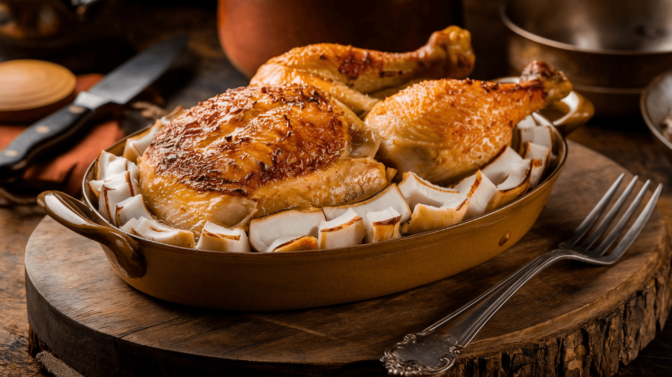 Pain farci au poulet et à la noix de coco au four