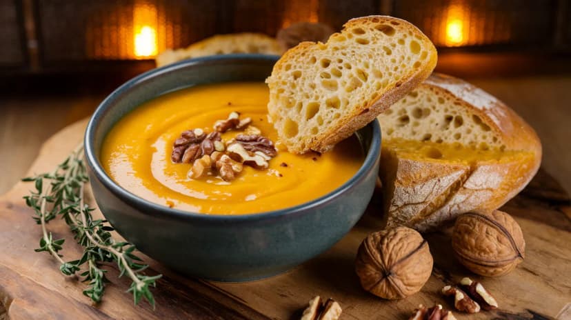 Velouté de potimarron épicé et ses éclats de noisettes