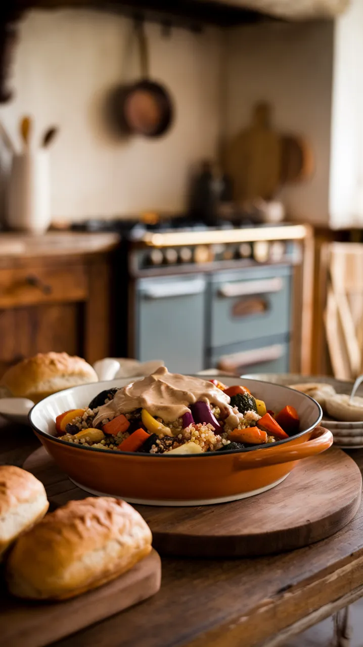 Quinoa aux légumes et sauce tahini